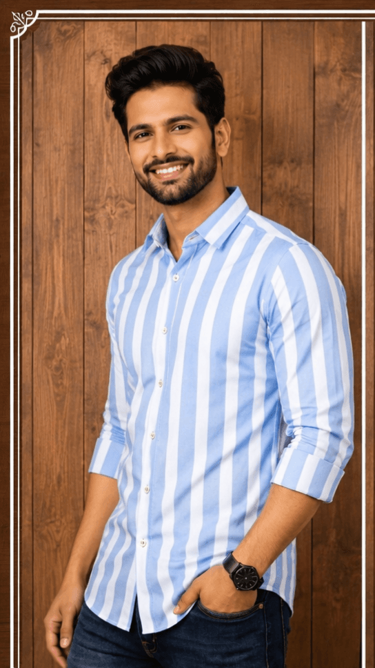 LUVION Mens sky blue White Striped Casual Shirt for Men  Premium Cotton Blend Full Sleeve Stylish Shirt  Trendy Regular Fit Formal image 2