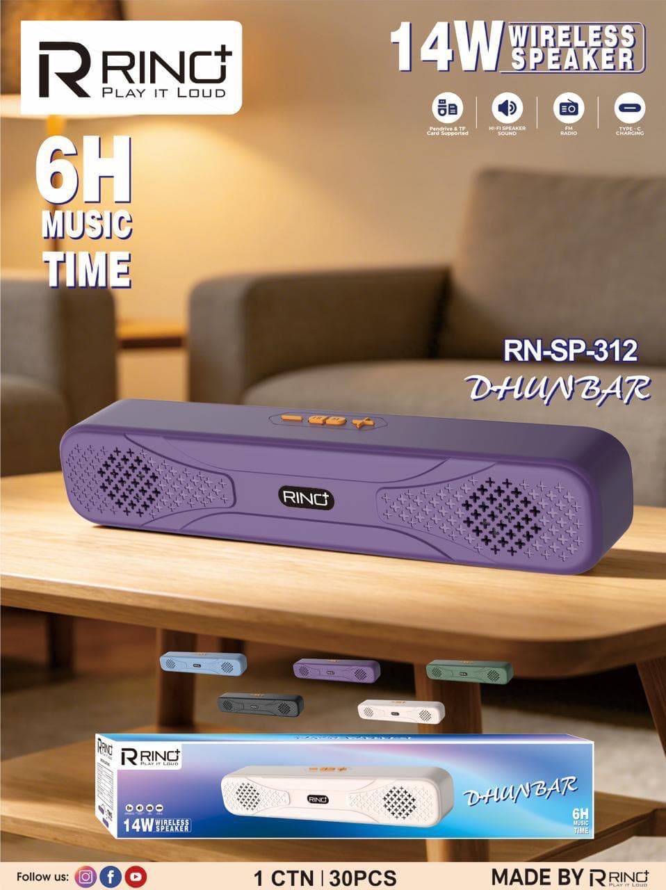 Rino+ RN-SP-312 Dhunbar Wireless Speaker