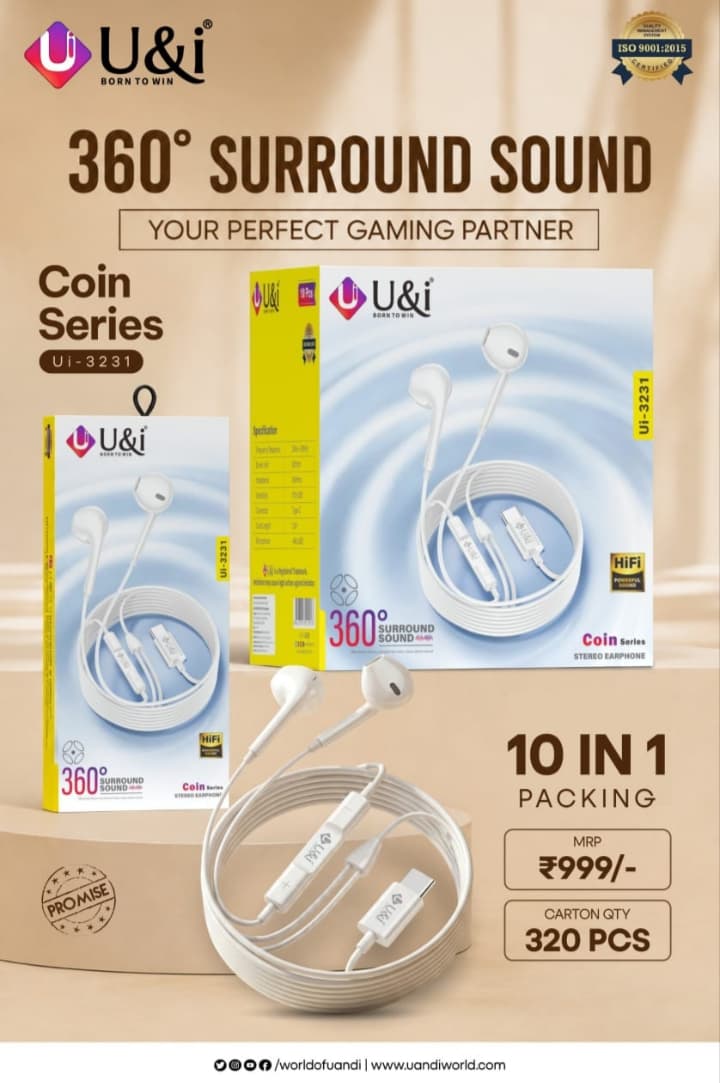 U&i Coin Series UI-3231 360° Surround Sound Wired Stereo Earphones