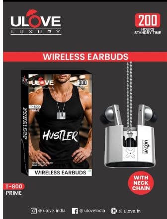 ULOVE Luxury T-800 Prime Wireless Earbuds With Neck Chain