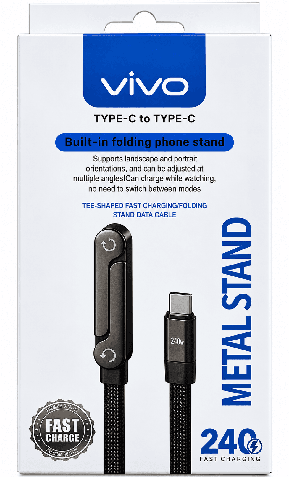 Vivo Type-C To Type-C Metal Stand Cable – 240W Fast Charging