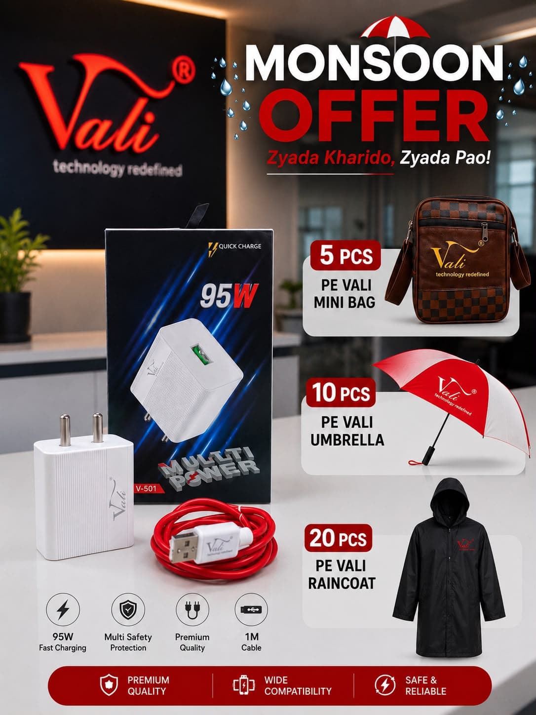Vali V-501 95W Multi Power Quick Charge Type-C Charger