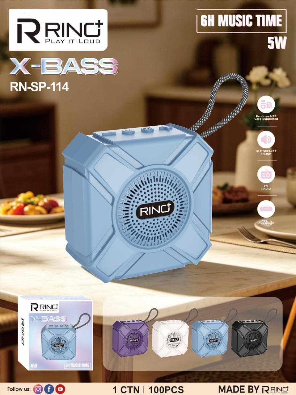 Rino X-Bass RN-SP-114 Wireless Bluetooth Speaker