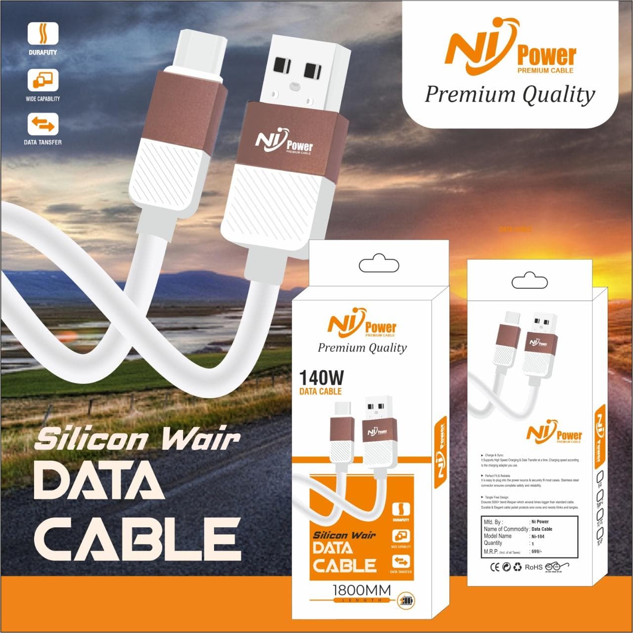 Ni Power N-104 140w Silicon Wire V8 Data Cable