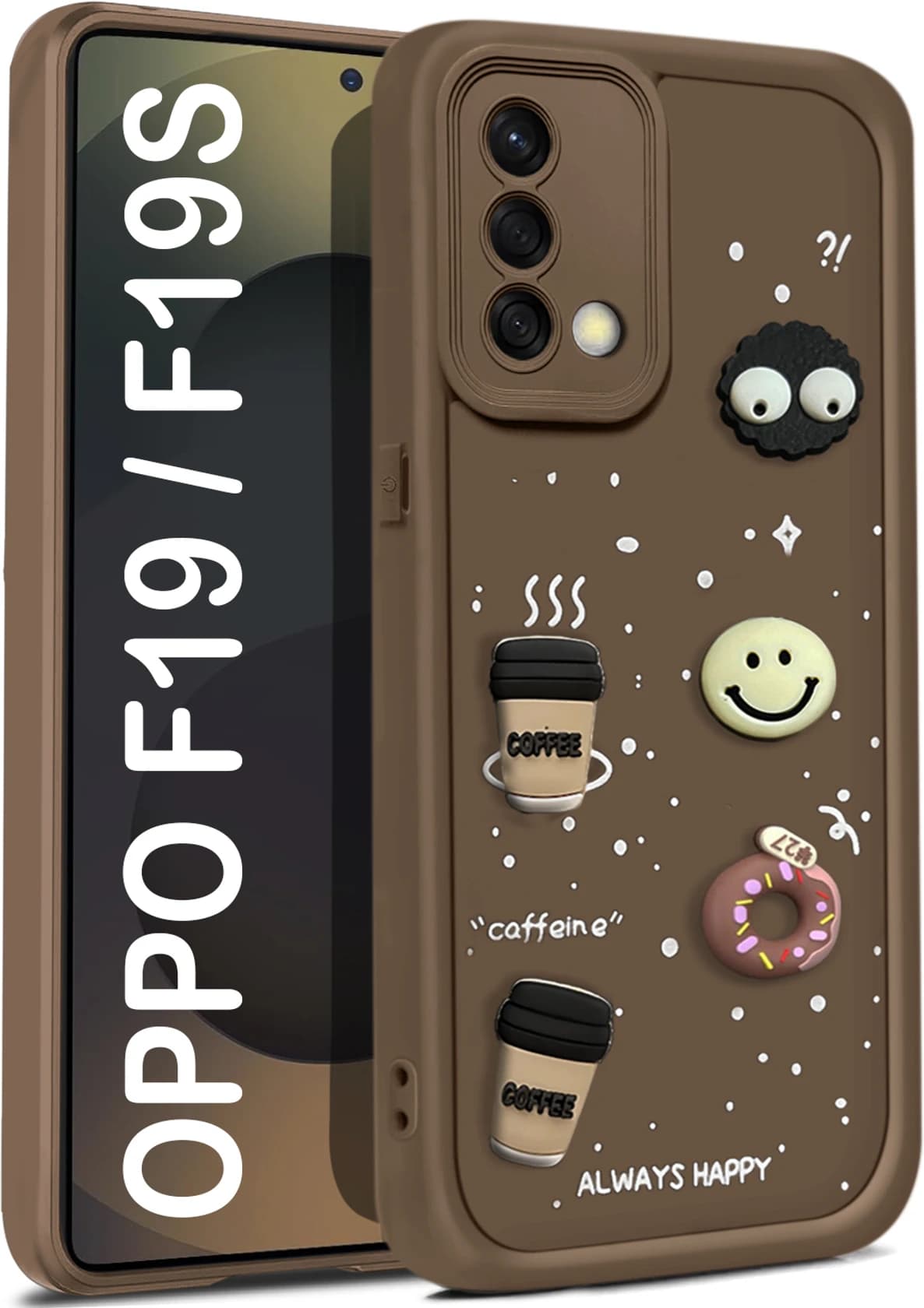 3D Cartoon Coffee Emoji Back Cover for OPPO F19 image 3