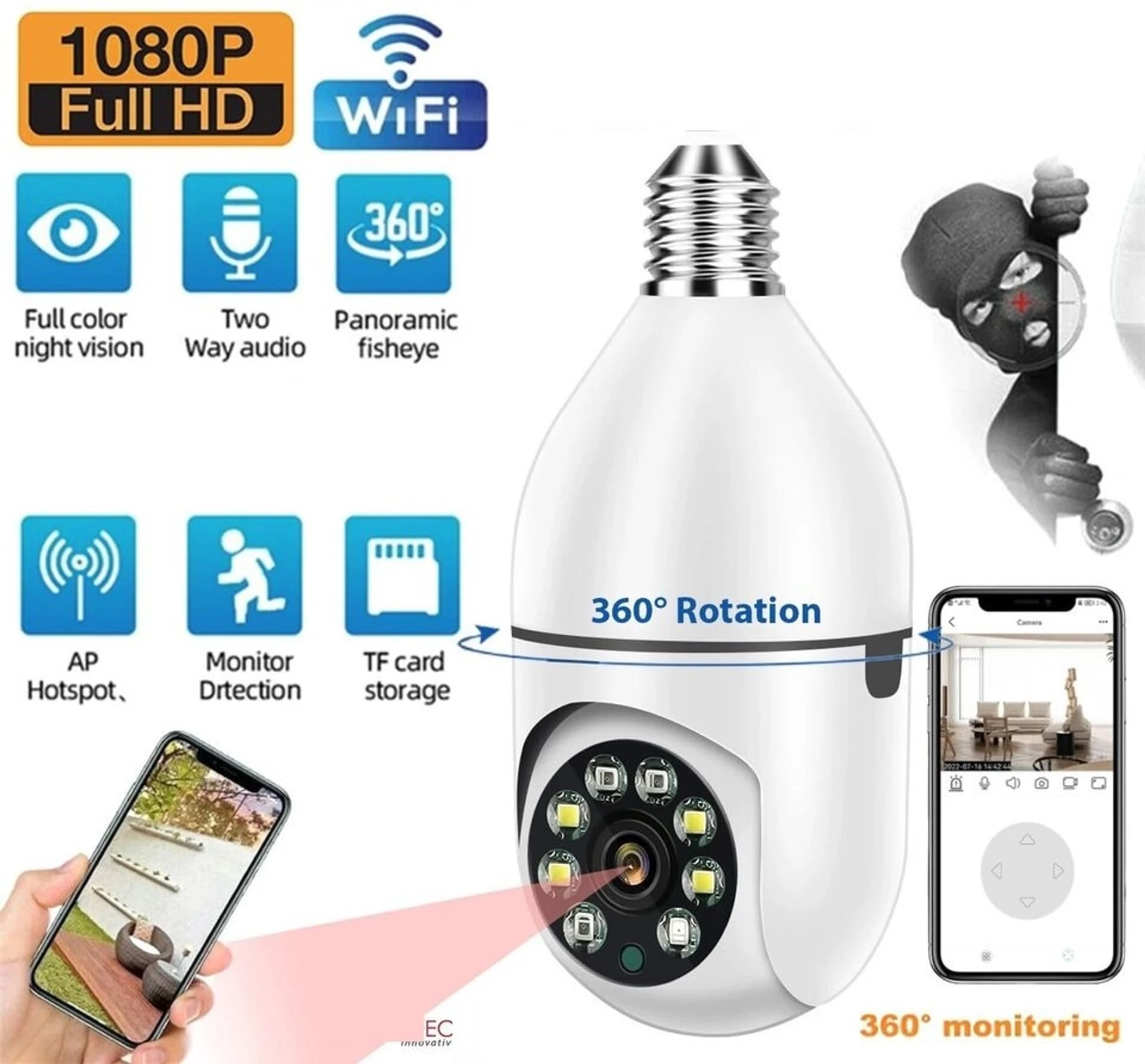V380 Pro Smart WiFi Bulb Camera