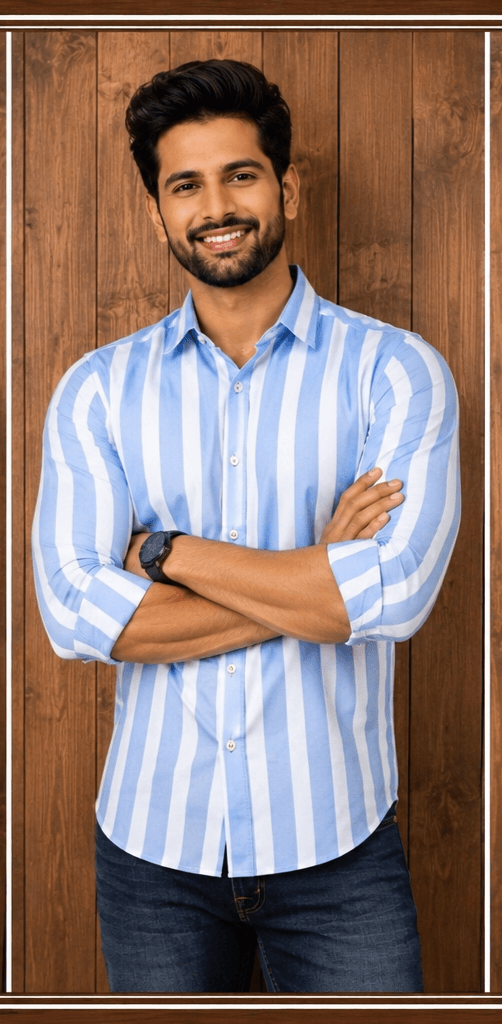 LUVION Mens sky blue White Striped Casual Shirt for Men  Premium Cotton Blend Full Sleeve Stylish Shirt  Trendy Regular Fit Formal image 3