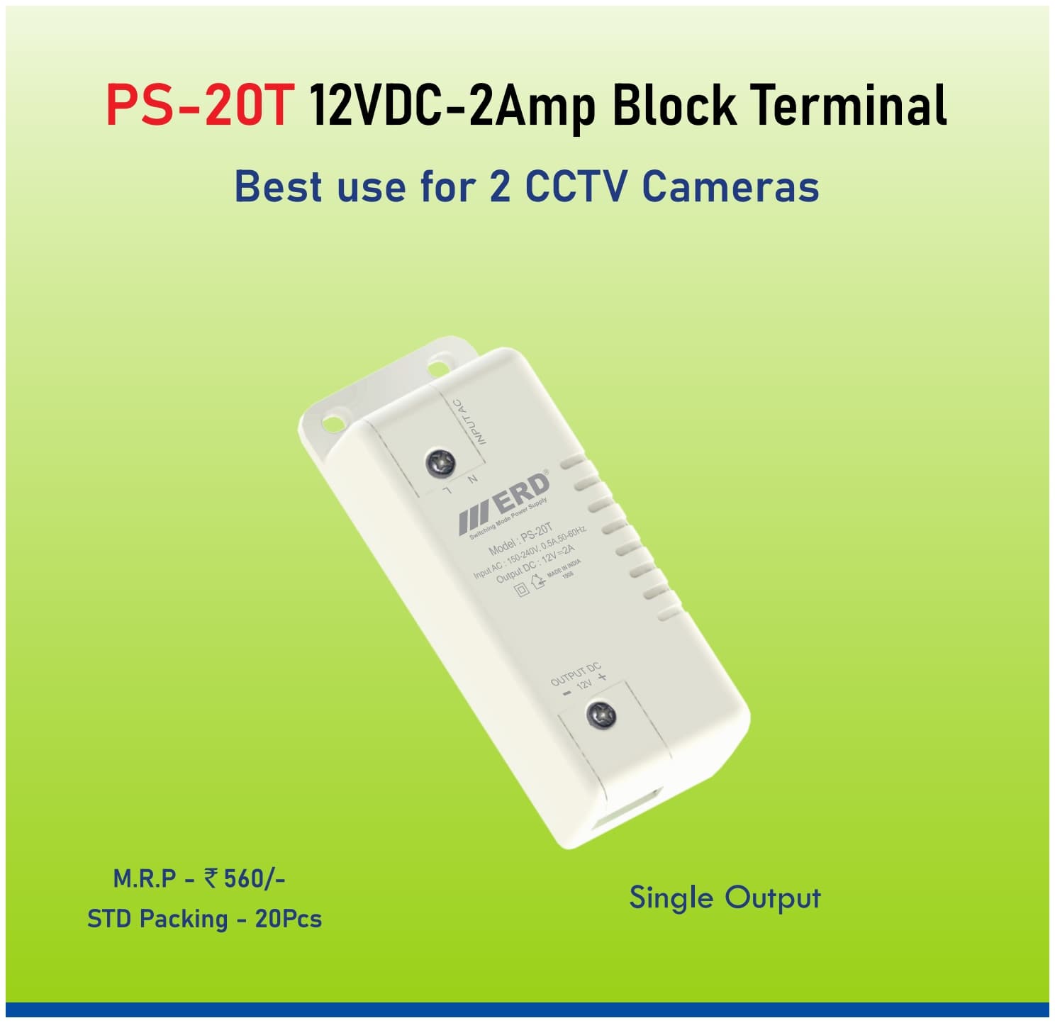 ERD PS-20T 12VDC–2Amp Block Terminal Power Supply