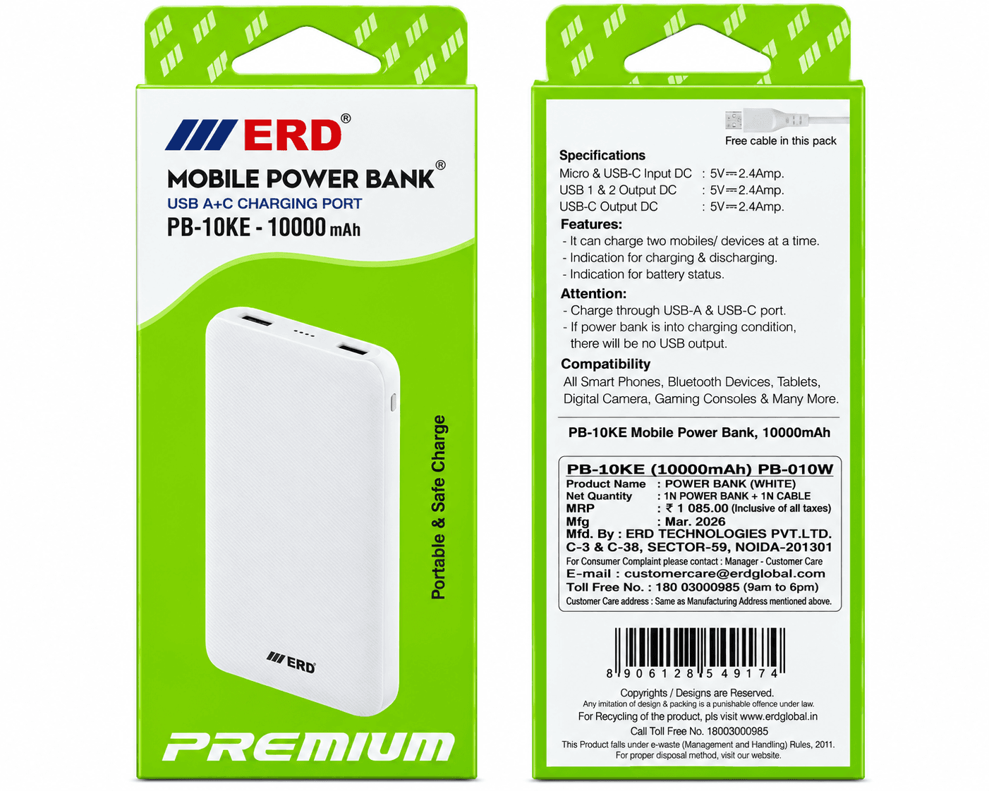 ERD 10KE 10000MAH POWER BANK 12W