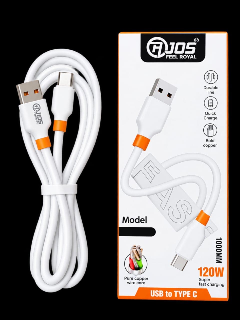 RJOS Feel Royal USB-A To Type-C 120W Fast Charging & Data Cable, 1 Meter