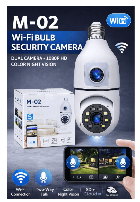 M-02 WiFi Bulb Security Camera (Dual Camera, 1080P HD)