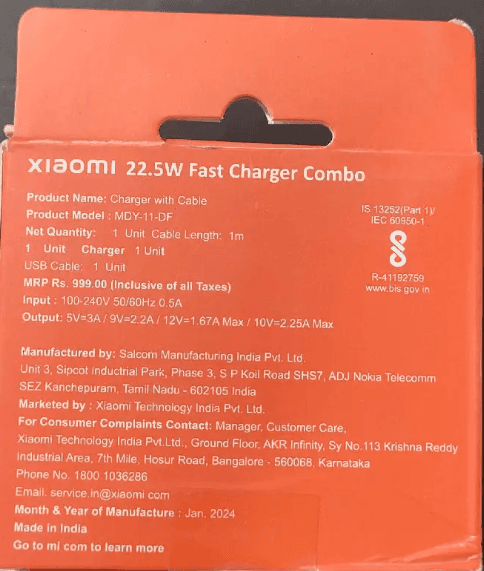 Xiaomi 22.5w Fast Charger Combo Orginal