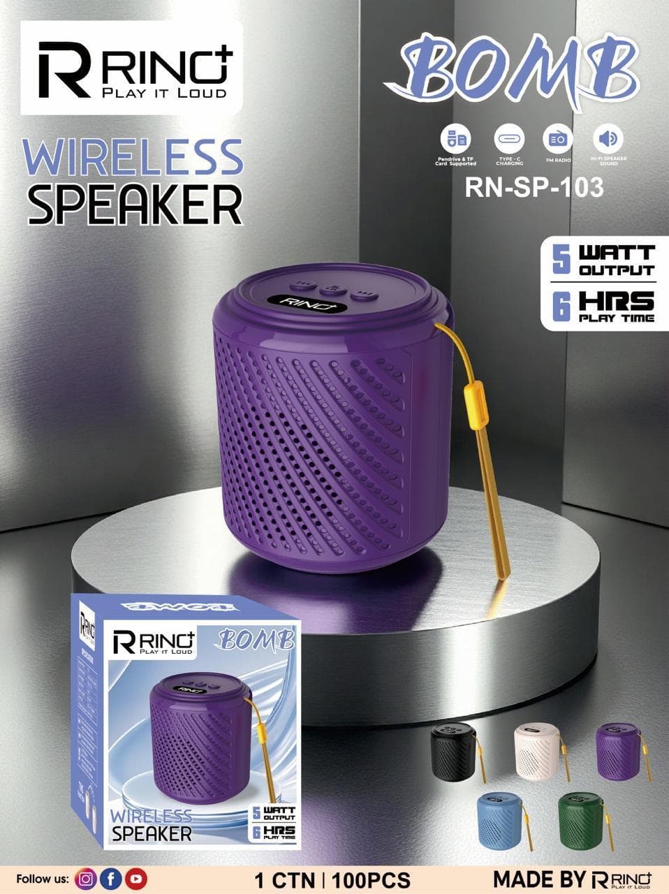 Rino+ Bomb Wireless Speaker