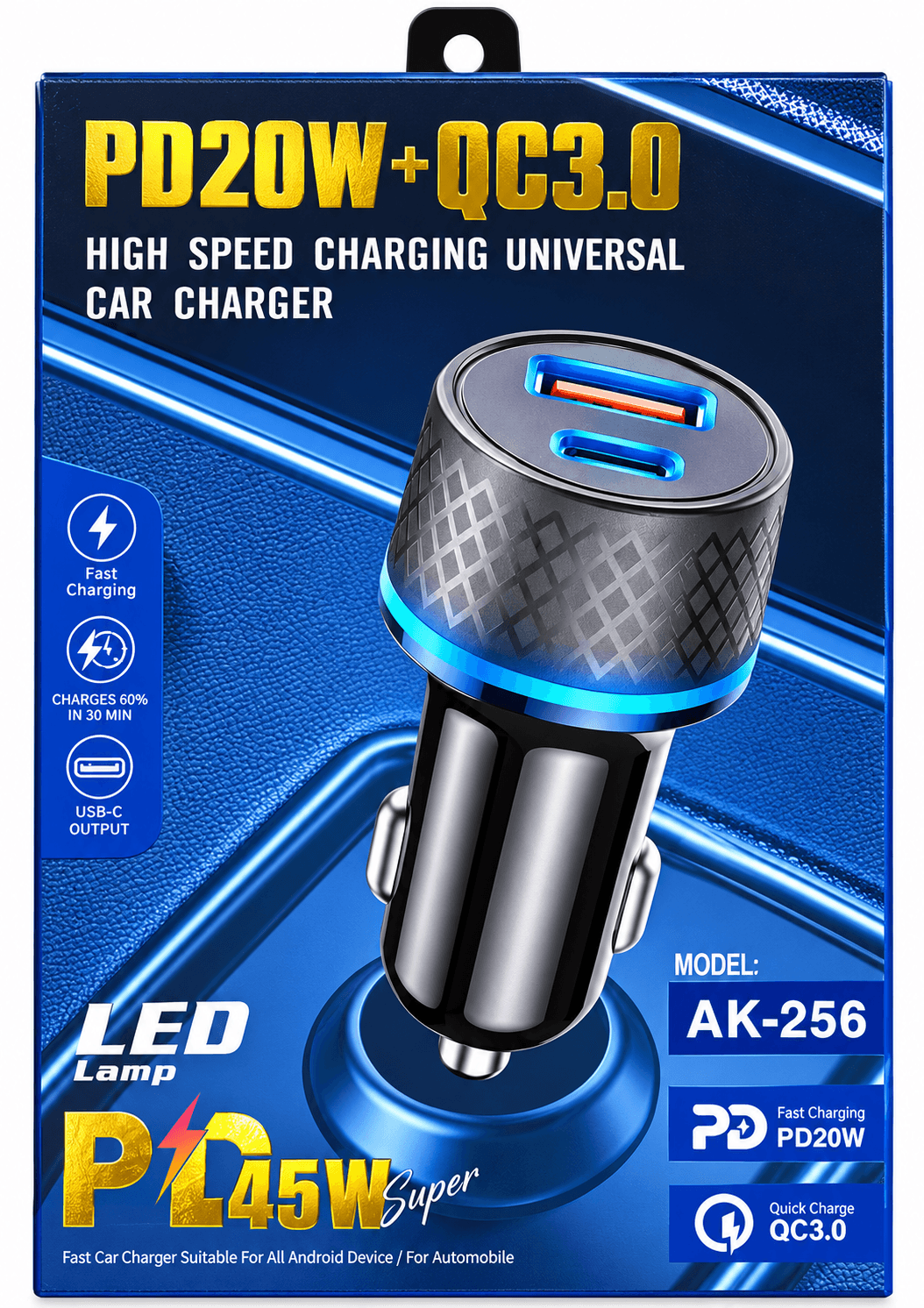 Vibox AK-256 PD 45W Fast Charging Universal Car Charger