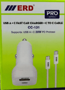 CC 131 USB A/C Fast Car Charger With C To C Cable