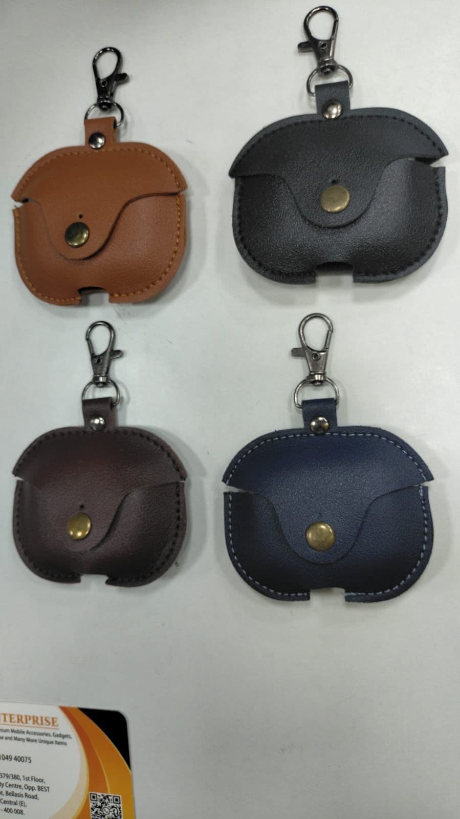 Premium PU Leather Button Pouch Earbuds Protective Case With Keychain Hook