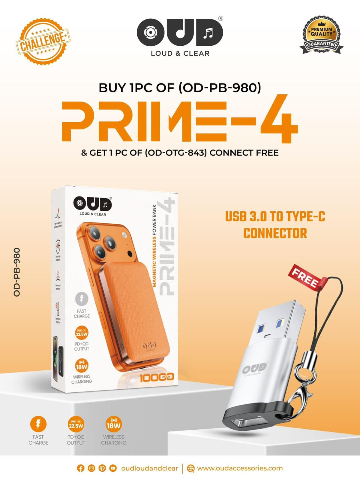 OUD Prime-4 OD-PB-980 Magnetic Wireless Power Bank 10000mAh