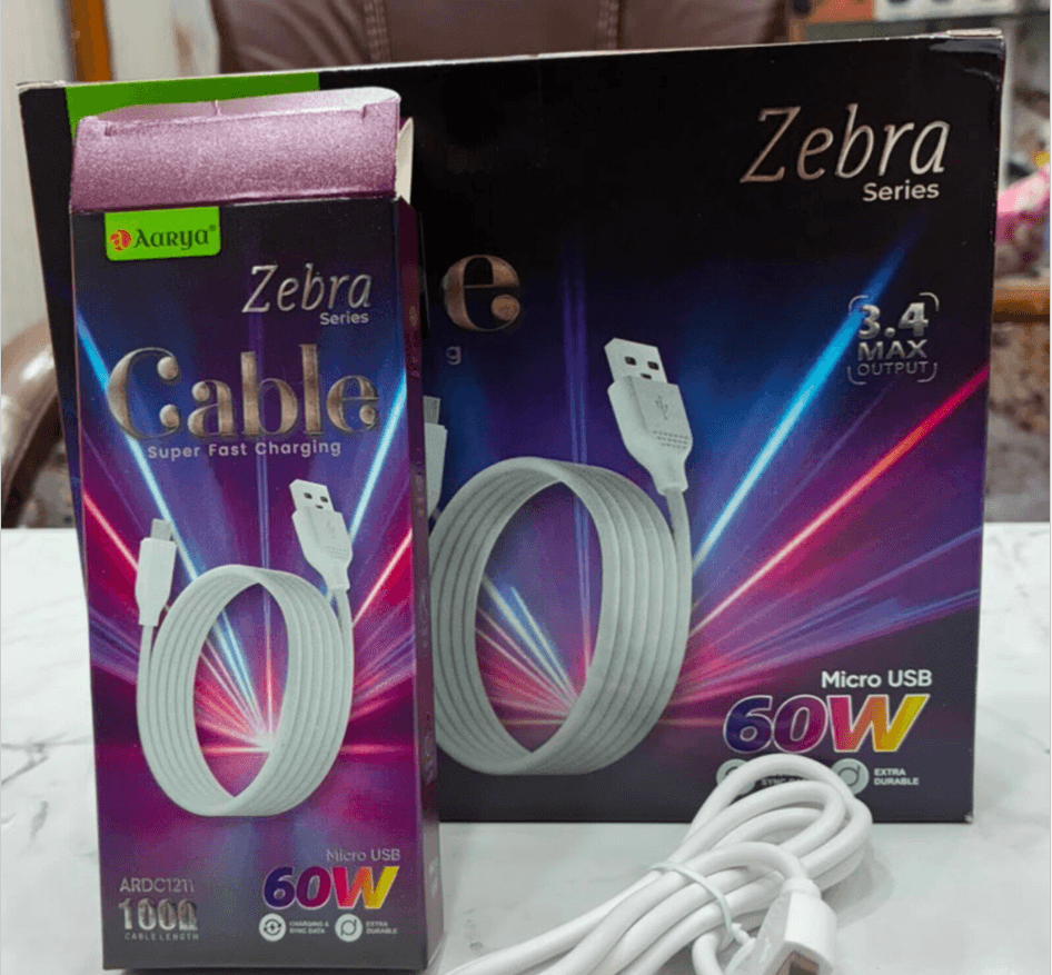 AARYA Zebra Series 60W Micro USB Fast Charging Cable