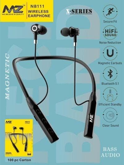 MZ NB111 Magnetic Wireless Bluetooth Neckband Earphones (X-Series)