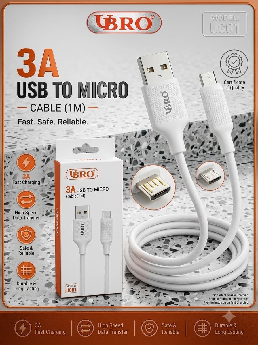 UBRO UC01 3A USB To Micro Cable (1M)