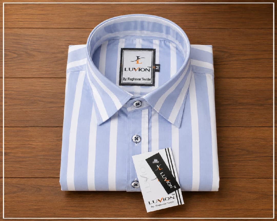 LUVION Mens Sky Blue White Shirt image 4