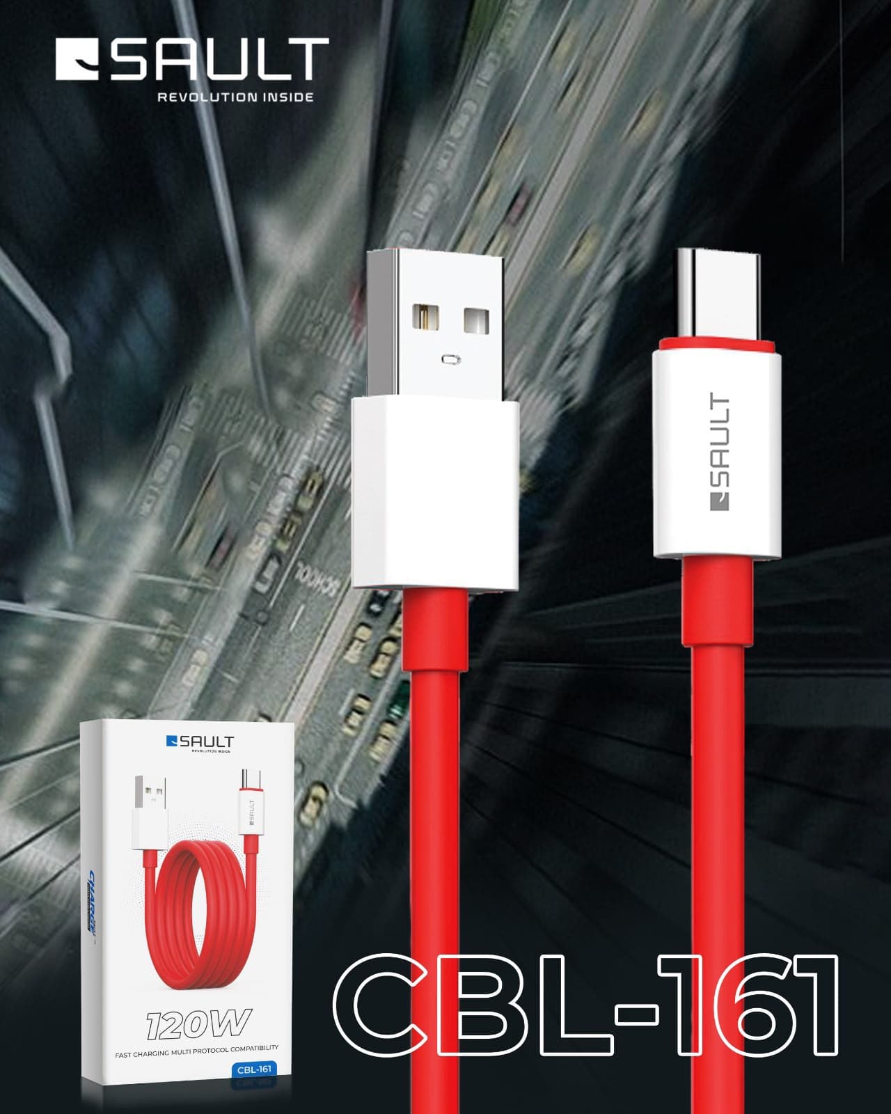 Sault USB Type-C 120W Fast Charging Cable (CBL-161)