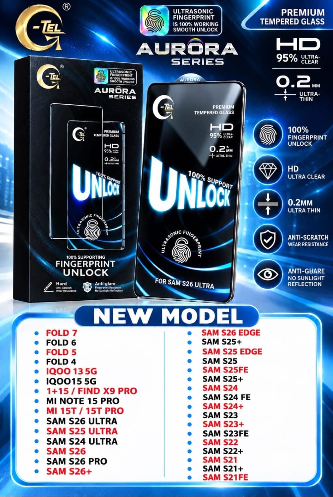 G-TEL Aurora Series 0.2mm Premium Ultrasonic Fingerprint Tempered Glass