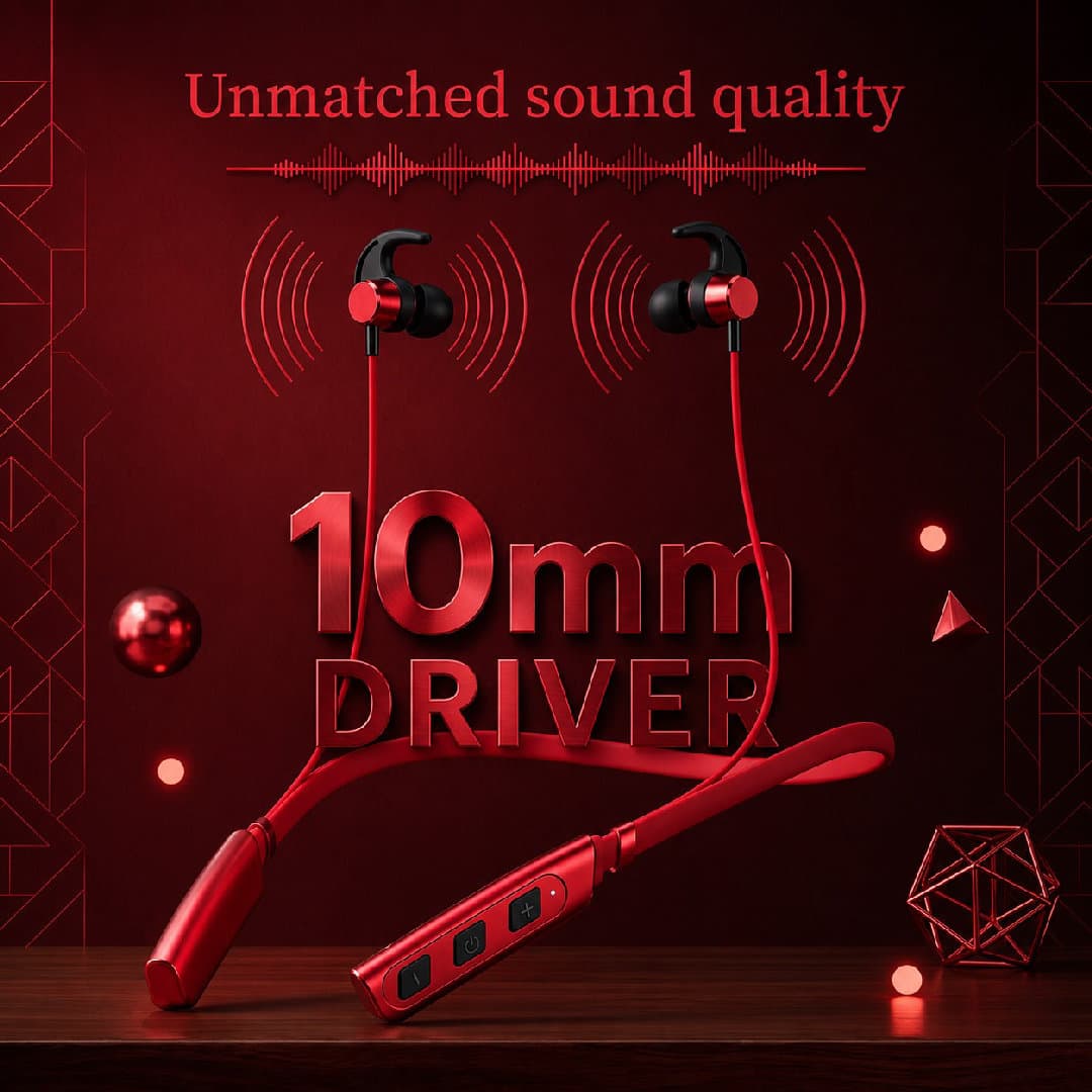 Buzz Bluetooth Wireless Neckband Earphones 10mm Drivers, Low Latency 50ms, IPX54, Magnetic Earbuds image 3
