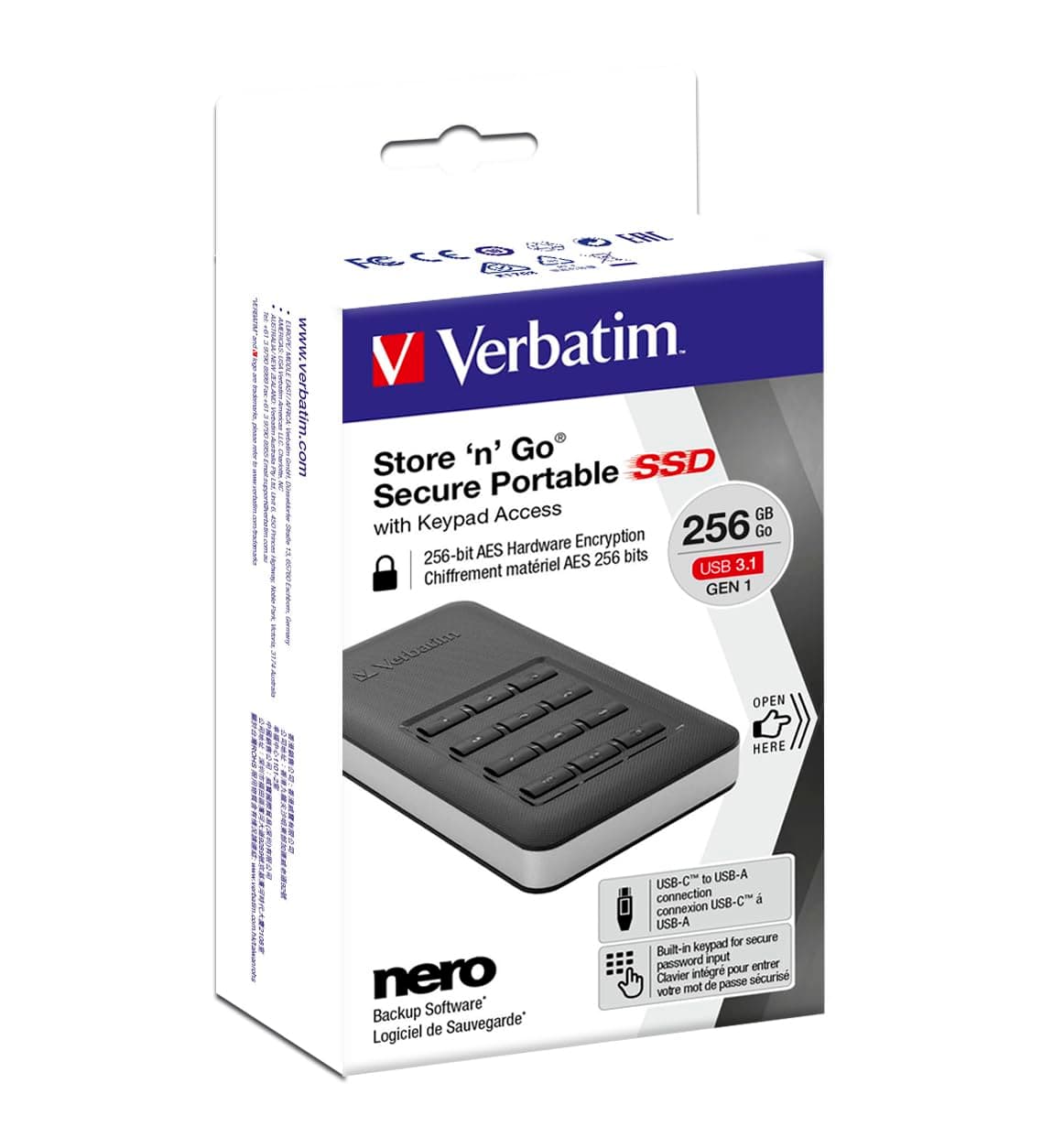 Verbatim 53402 External Secure Portable SSD 256GB With Keypad Access