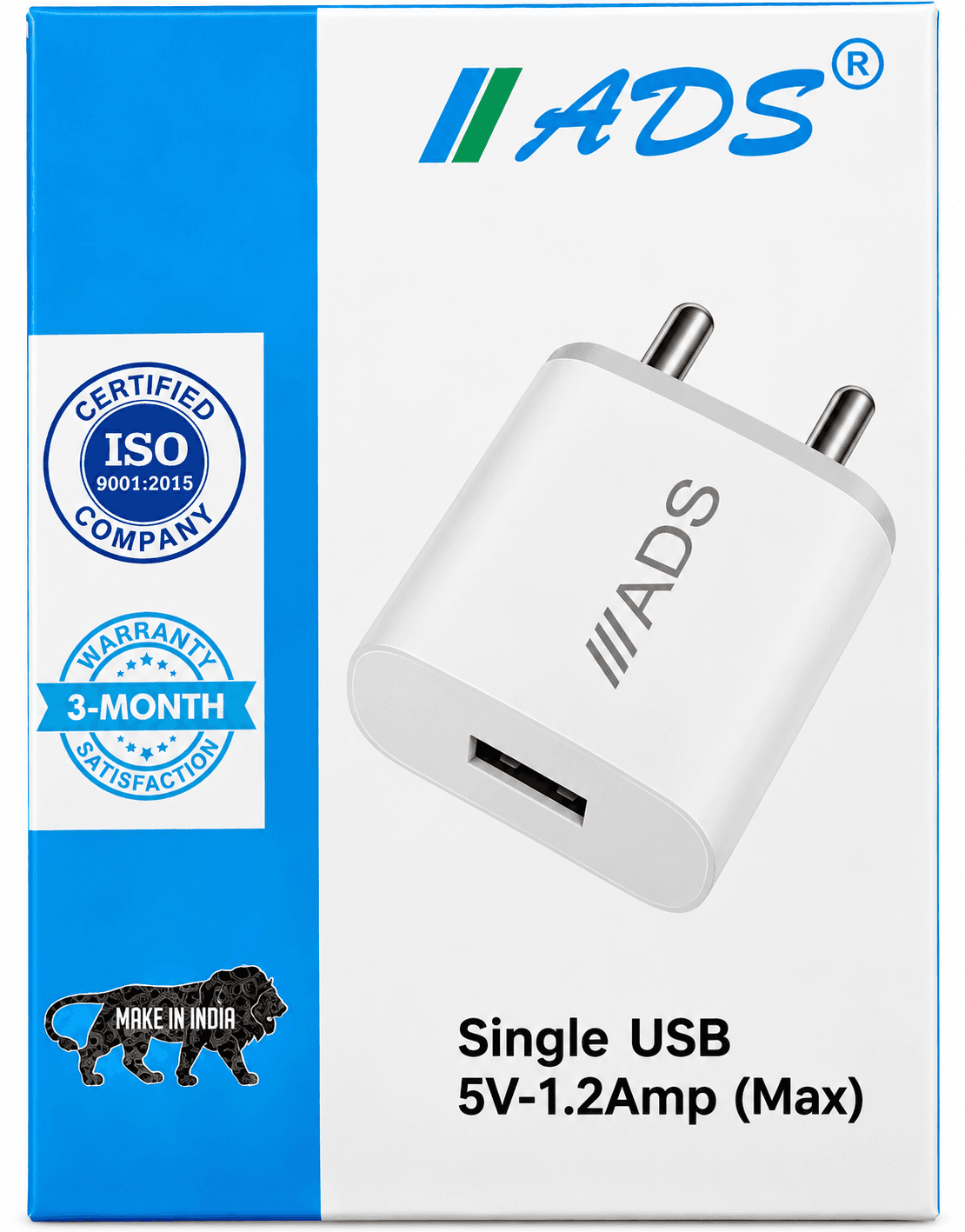 ADS Single USB Wall Charger Adapter (Packing 10 Pics Packing Box)