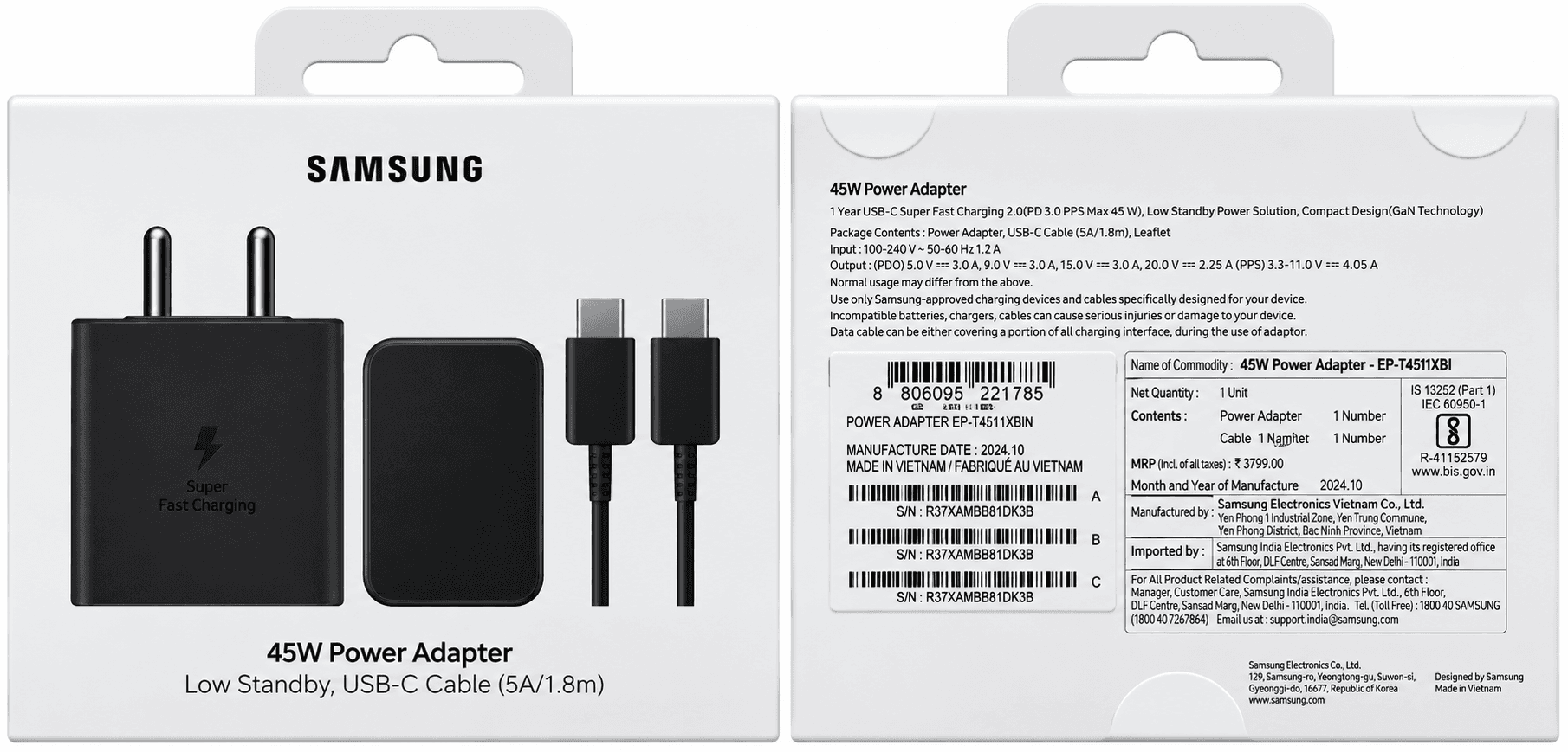 Samsung 45W Super Fast Charger With USB-C Cable
