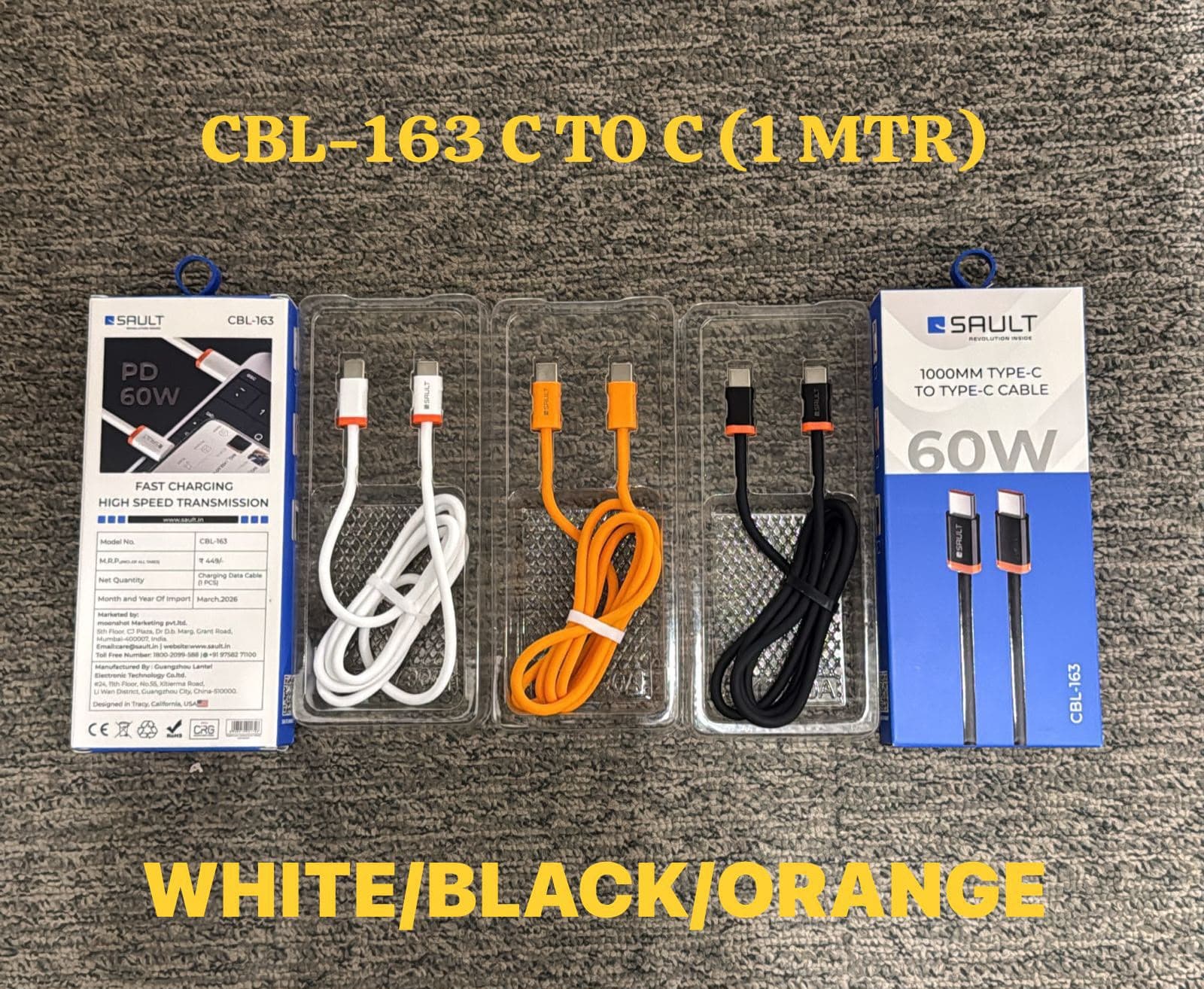 SAULT CBL-163 1000mm Type-C To Type-C 60W Cable
