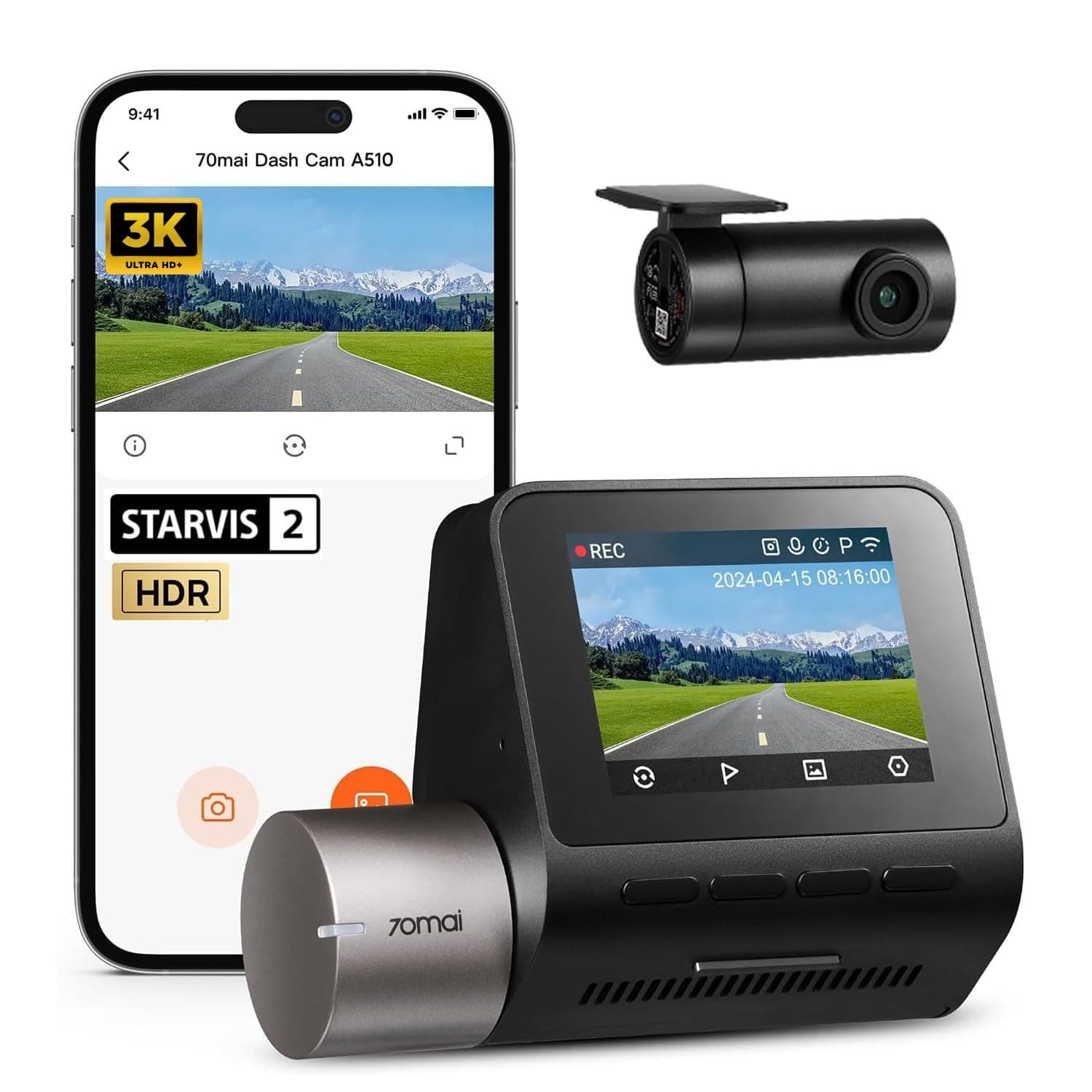 70mai A510 HDR 3K Dual Channel Dash Cam image 2