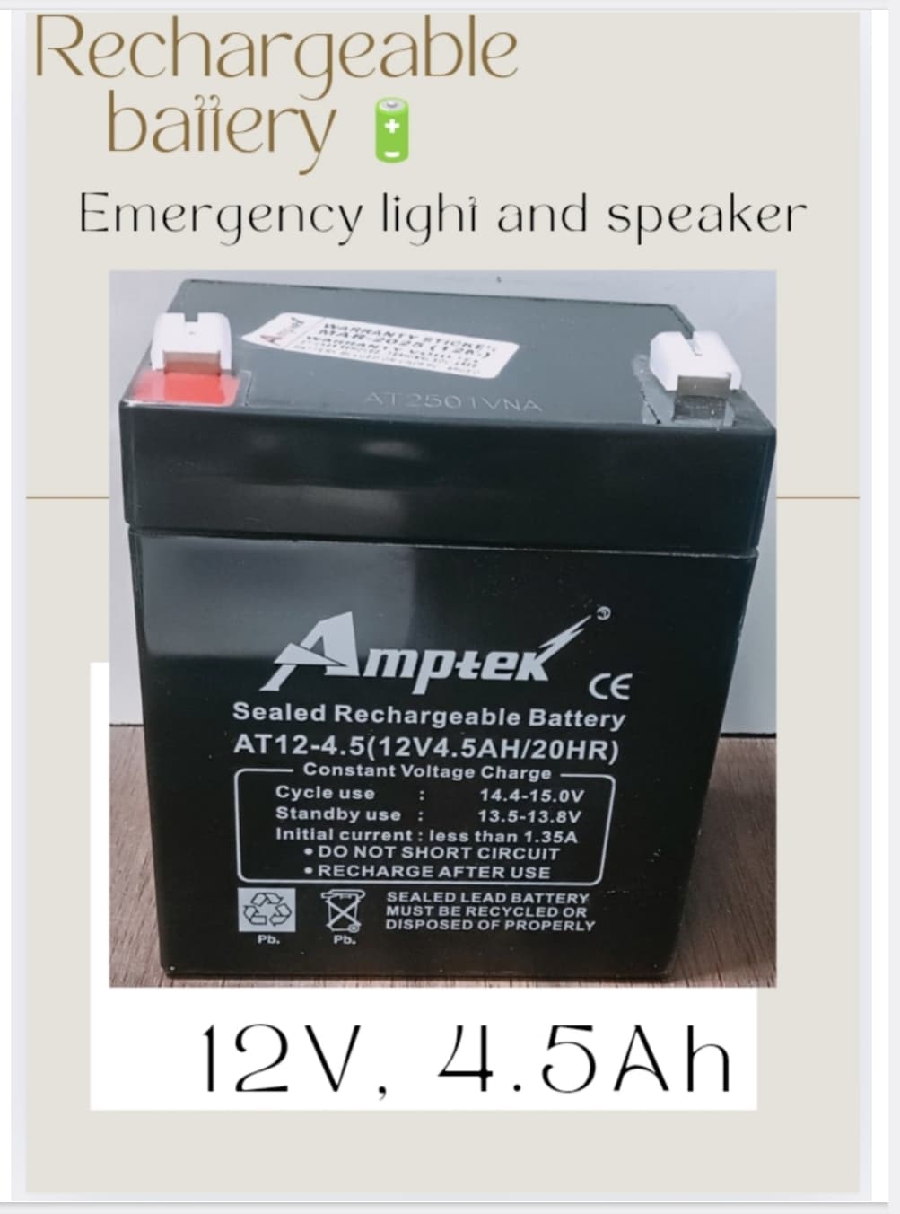 Amptek 12-4.5 Sealed Rechargeable Battery