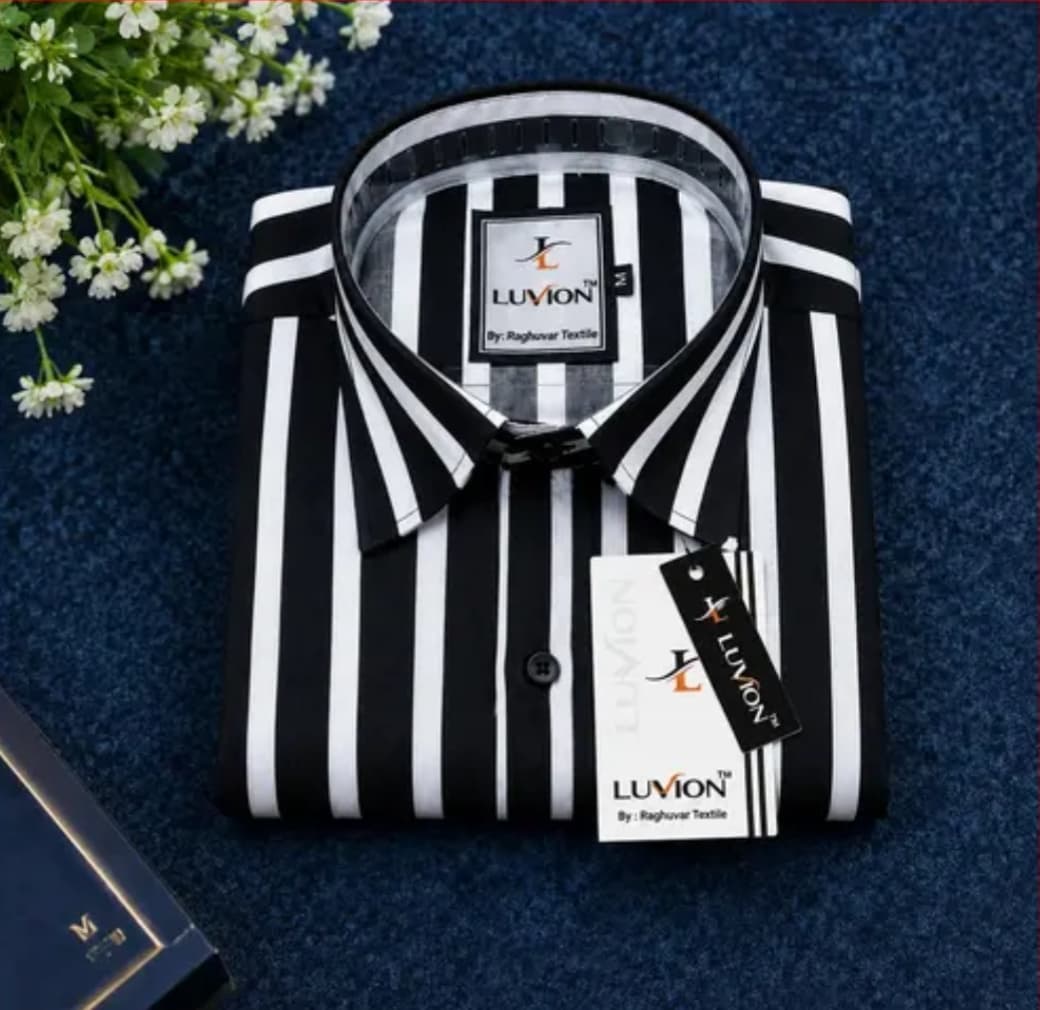 LUVION Mens Black White Shiirt image 4