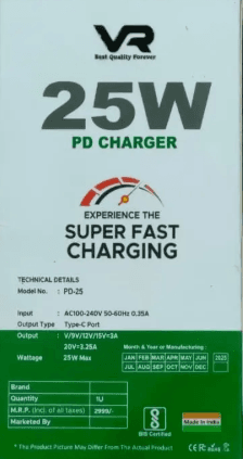 VR 25W PD Charger (Model No. PD-25)