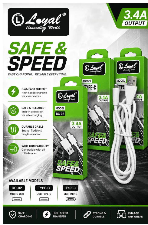 Loyal 3.4 Amp Footbool Design Data Cable Type C