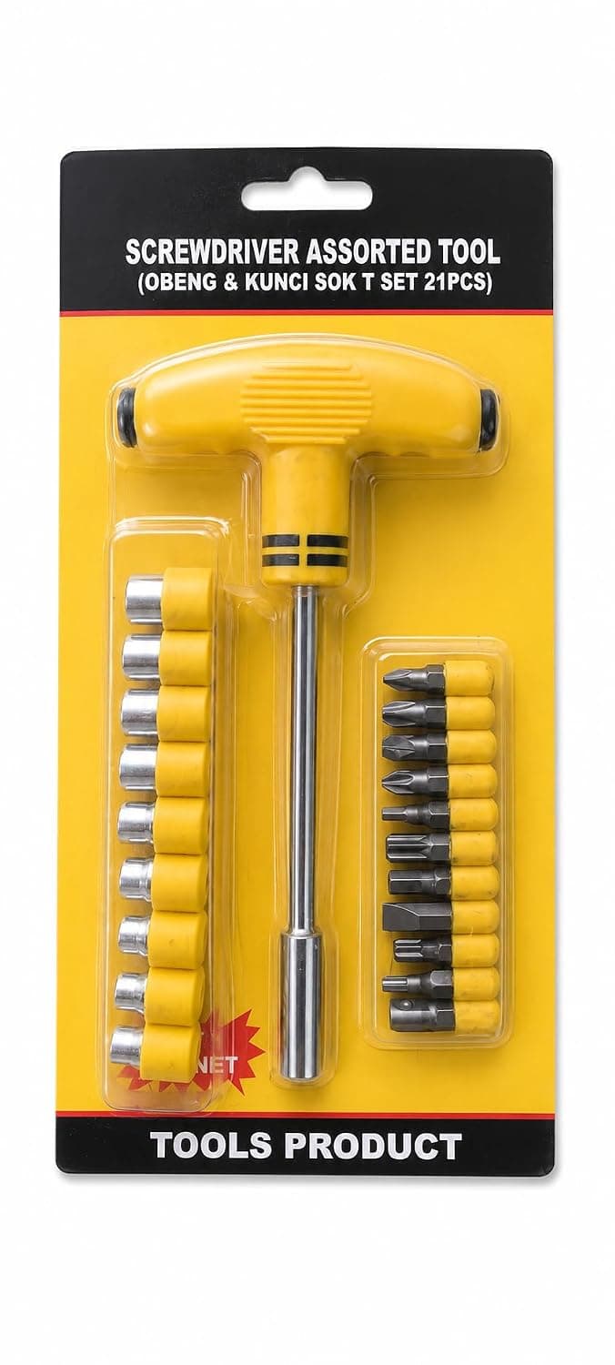 Screwdriver Assorted Tool – 21PCS T-Handle Screwdriver & Socket Set (Obeng & Kunci Sok T)