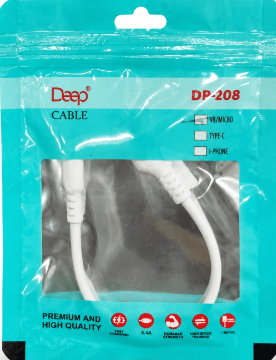 Deep DP-208 Premium Fast Charging & Data Cable – V8/Micro USB, 1 Meter