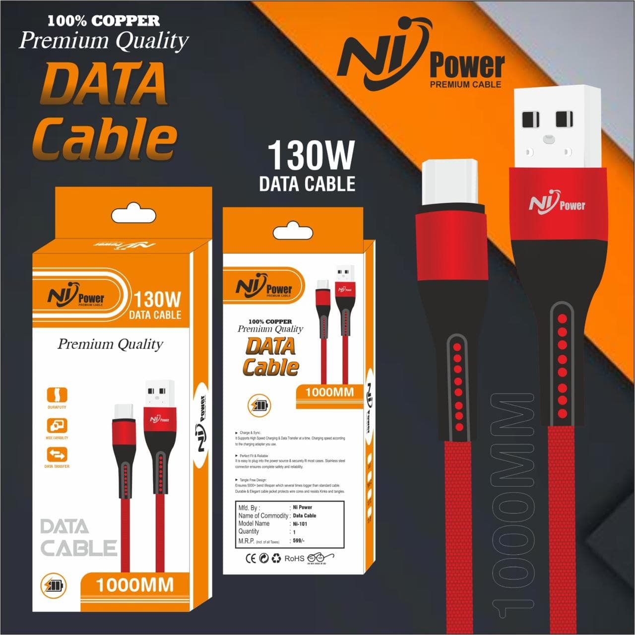 Ni Power Ni-101 130w Fast Charging V8 Data Cable
