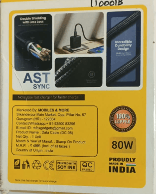 MFOX Power Series 80W Type-C To Type-C Fast Charging Cable