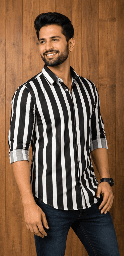 LUVION Mens Black White Shiirt
