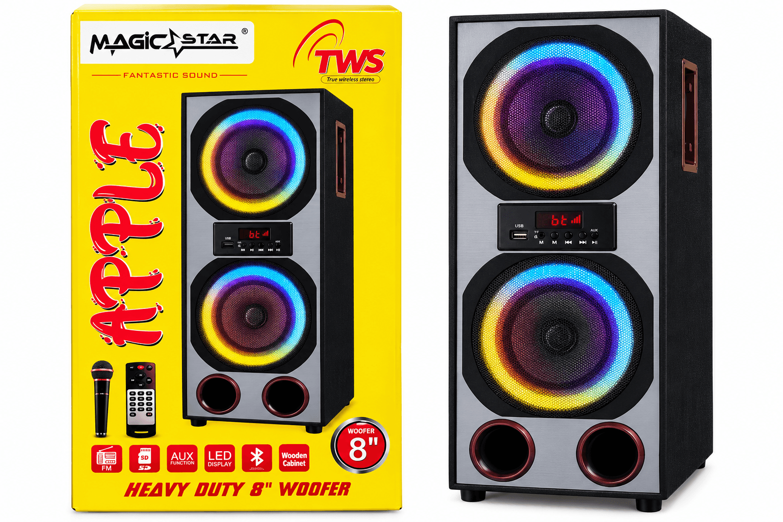 Magic Star TWS “Apple” Model 8-Inch Heavy Duty Woofer Tower Speaker