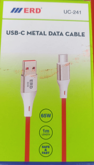 ERD UC-241 USB-C Metal Data Cable – 65W, 1 Meter