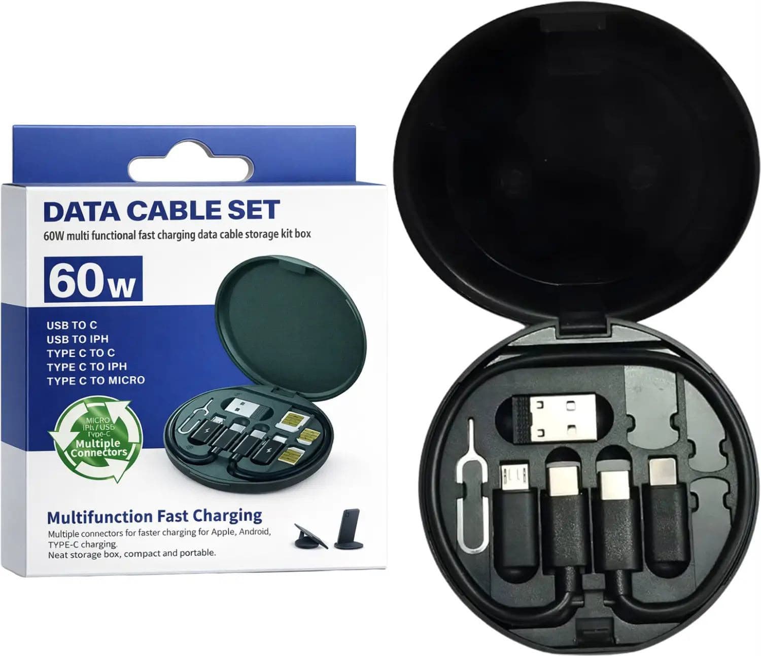 60W Multifunctional Fast Charging Data Cable Set With Storage Box