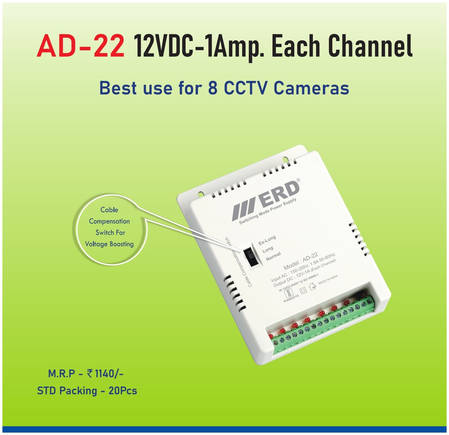 ERD AD-22 8-Channel CCTV Power Supply / SMPS