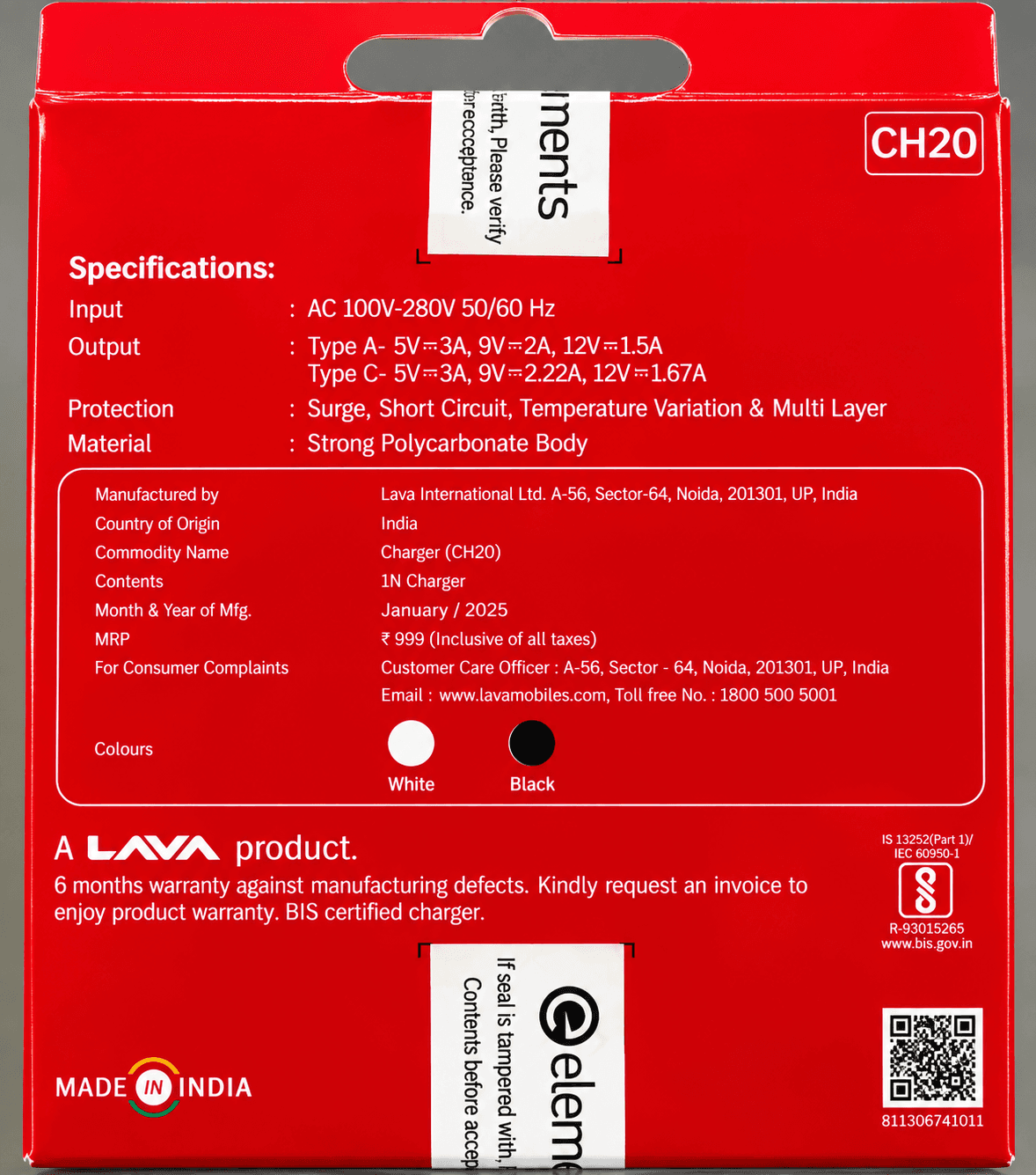 Lava Elements Dual Port 20W Fast Charging Adapter