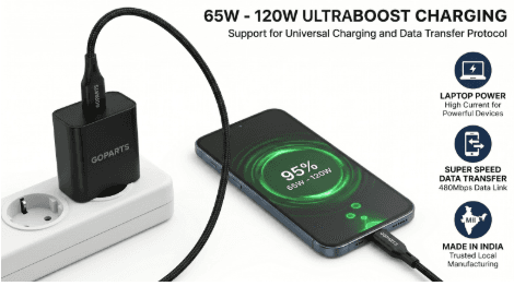 GOPARTS 65W to 120W Type C Braided Cable with LED 6A image 4