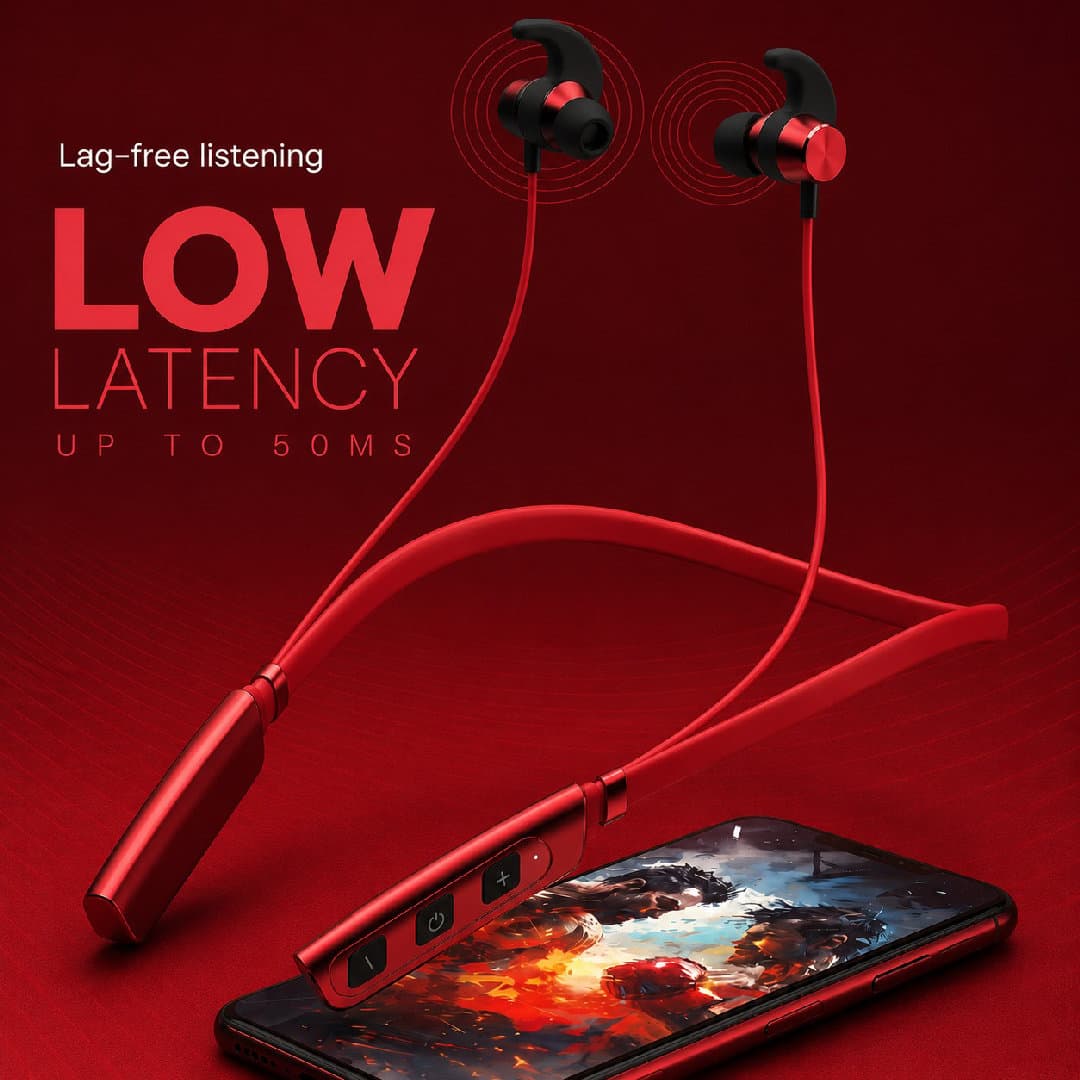 Buzz Bluetooth Wireless Neckband Earphones 10mm Drivers, Low Latency 50ms, IPX54, Magnetic Earbuds image 5