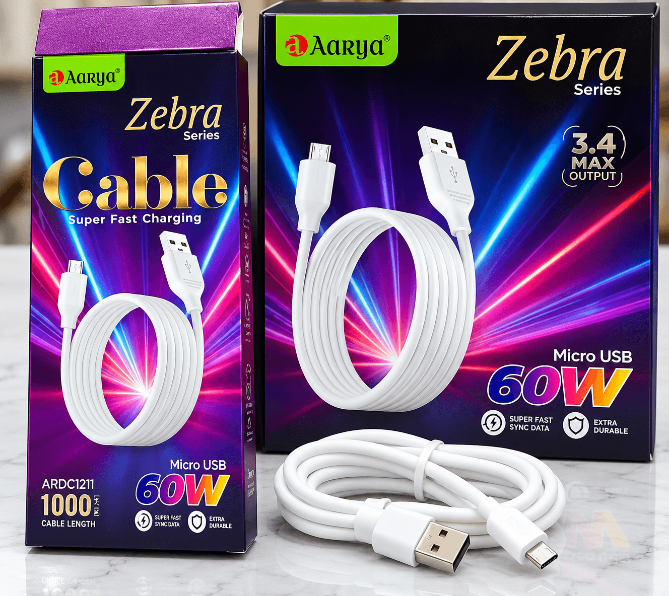 AARYA Zebra Series 60W Micro USB Fast Charging Cable